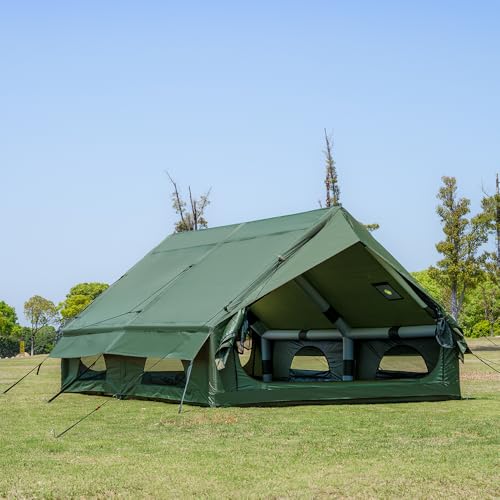 WaldZimmer Inflatable Camping Tent with Hand Pump Waterproof Outdoor Blow up Tent Oxford 4 Season Air Tent Cabin House with Mesh Windows & Door 12sq/6sq Green (9.84ft*13.12ft*6.56ft (6-8 Person)) by WaldZimmer - Used condition - US$306.81