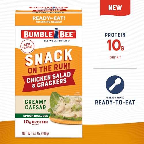 Image of Bumble Bee Snack On The Run! Creamy Caesar Chicken Salad Kit | Ready to Eat Easy-Open Canned Chicken Salad with Crackers Snack Pack, 10g Protein per Box