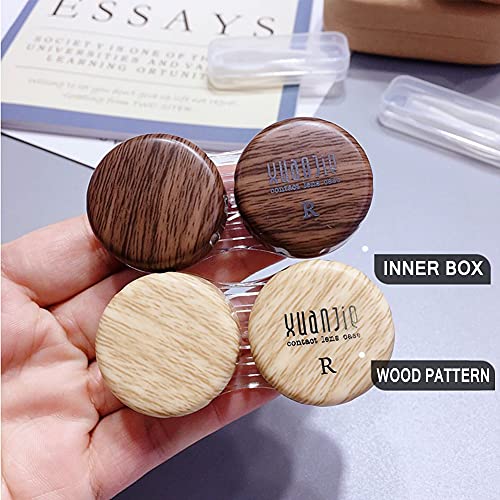 Caruncoo Caruncoo Wood Grain Contact Lens Case Compact Eye Contact Case For Travelling Portable Contact Box With Mirror Rectangle，Cute Colorful Especially Fresh Brown 4 Piece Set #TOP3