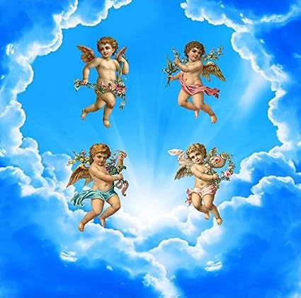 Fond D Ecran 3d Ange Bleu Et Blanc La Peinture Murale Representant L Ange De Plafond Plafonds Peintures Murales 3d Wallpaper Pour Salle De Sejour 450cmx350cm Amazon Fr Bricolage