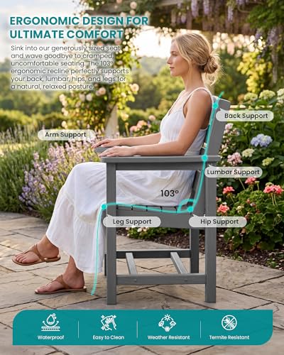 Image of SERWALL 59 inch HDPE Outdoor Dining Set for 6, w / 1 Table & 6 Armchairs, Gray