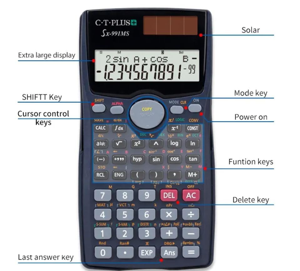 Image of Sx-991MS Scientific Calculator, 401 Functions, Matrix Vector Calculations, STAT-Data, Dual Power Solar and Battery, ANS Function, with Hard Case