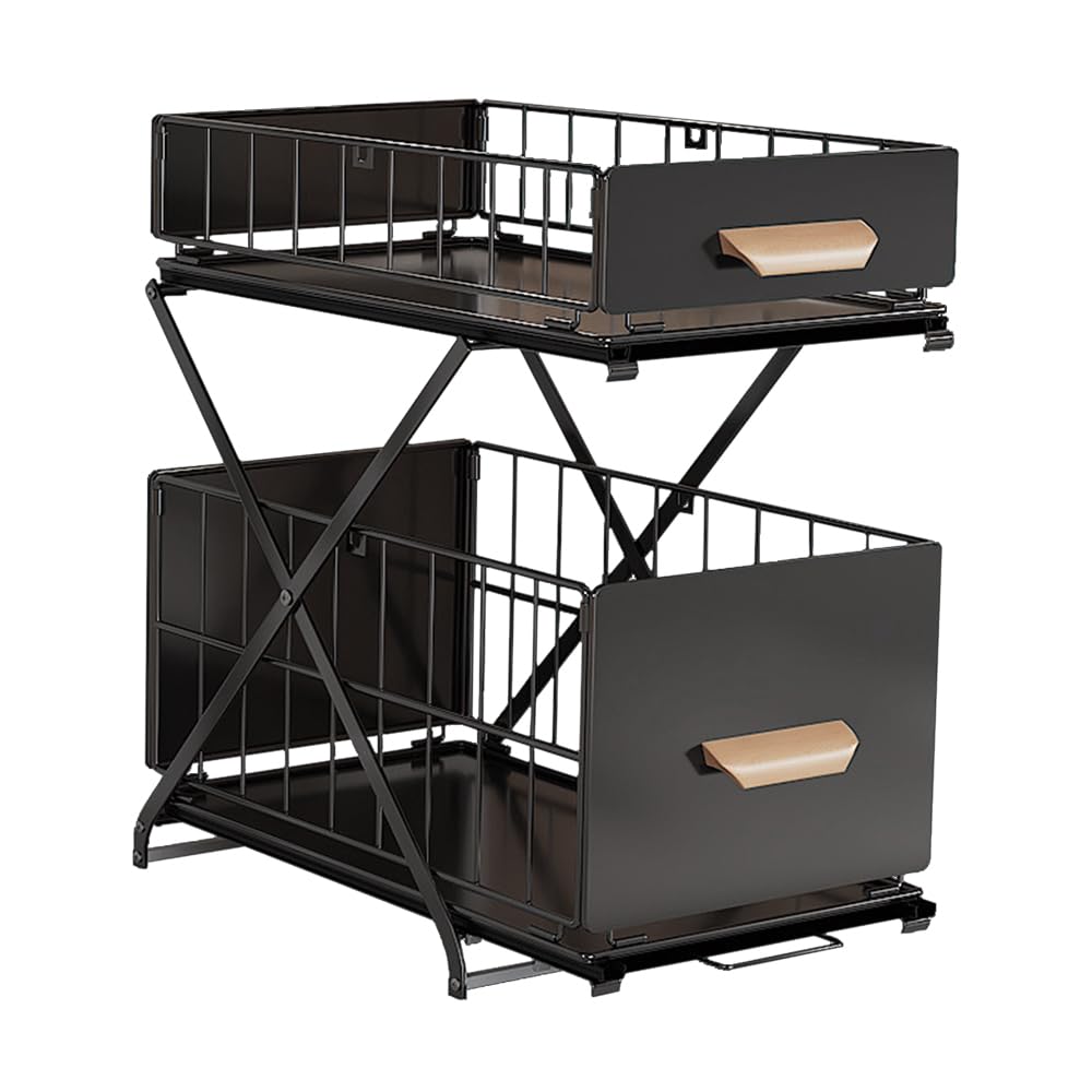 HUOLE Organizador Debajo del Fregadero,con cestas deslizantes extraíbles,para de armarios, encimeras, escritorios, para casa, Oficina, baño, Cocina, Habitaciones,40 * 26 * 43cm-negro-2pc