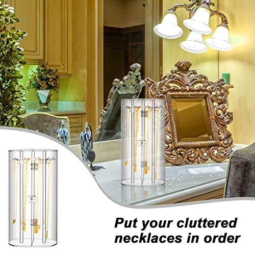 Acrylic Necklace Holder Stand,Clear 24 Hooks Necklace Organizer,Dustproof Rotation Jewelry Storage Holder,Enclosed Long Necklaces Display Rack Pendant Bracelets Display Case Jewelry Towers Display Box #TOP4