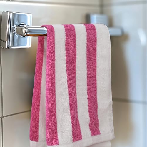 Image of ORIGINAL KIDS Hand Towels - Set of 6 Cabana Stripe 100% Cotton Yarn Dyed Terry Hand Towels - Super Soft Quick Dry Easy Care Absorbent Towels for Bathroom Kitchen Toddlers Children - 16x27 - Pink White