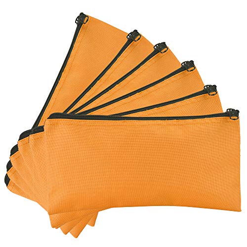 DALIX Zipper Bank Deposit Money Bags Cash Coin Pouch 6 Pack in Orange