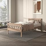 Urban Home Furniture Classic Shaker Style Farmhouse Rustic Solid Pine Platform Bed, Solid Wood Foundation with Wood Slat Support, No Box Spring Needed, Easy Assembly, Oak, Twin