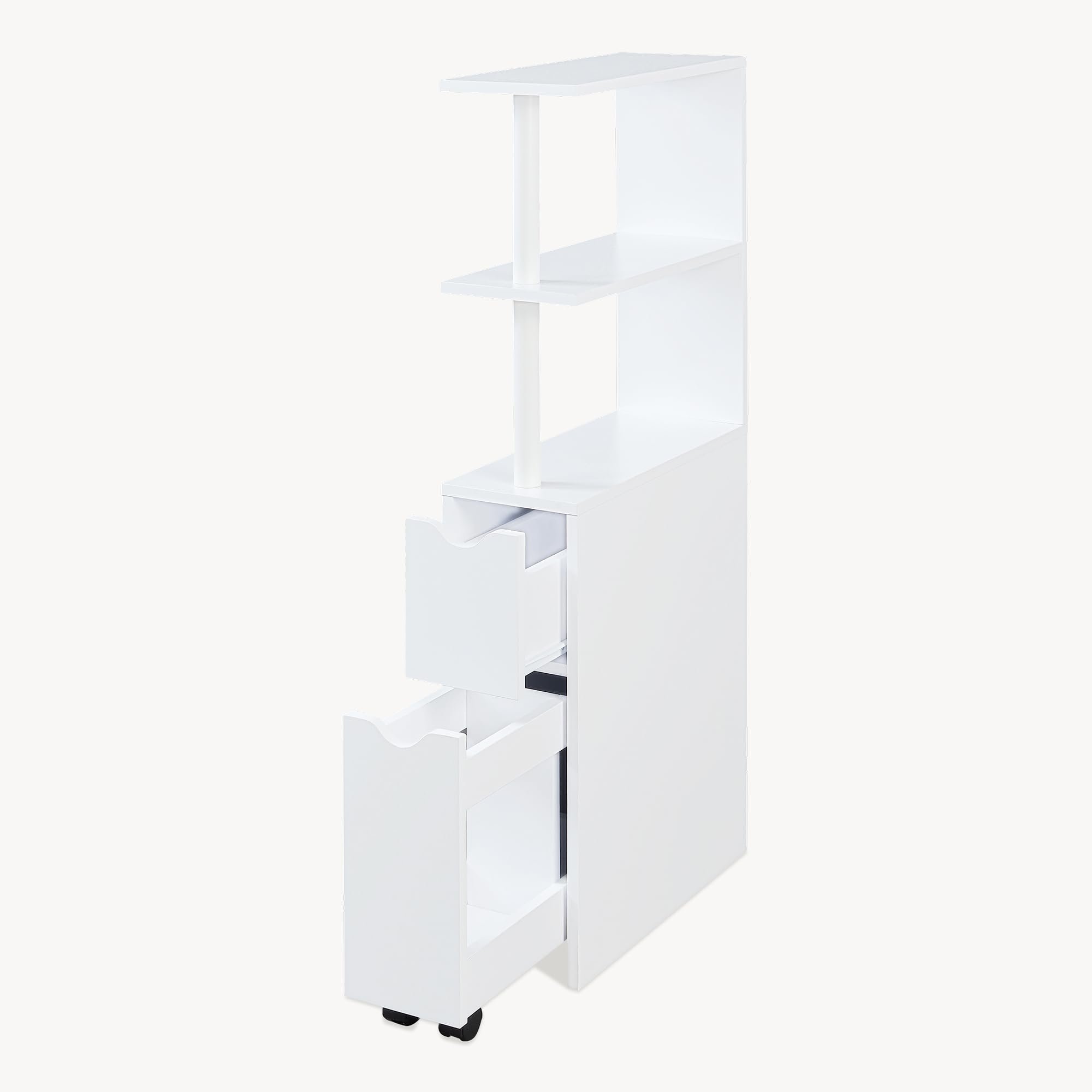 [en.casa] Scaffale da Bagno a 3 Ripiani Aperti Cassetto e Scomparto Chiuso Estraibile Mobile Contenitore Stretto con Vani Porta Oggetti per Cucina Cameretta 113 x 19 x 45 cm - Bianco