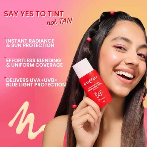 Image of Dot & Key Strawberry Dew Tinted Sunscreen SPF 50+ Pa++++ - 00 Peony In-Vivo Tested | For Daily Wear, Brightens & Protects Skin, Ultra-light, Blends Easily, With Niacinamide, Natural Finish, Non-Greasy, Non-Stickys | 50ml