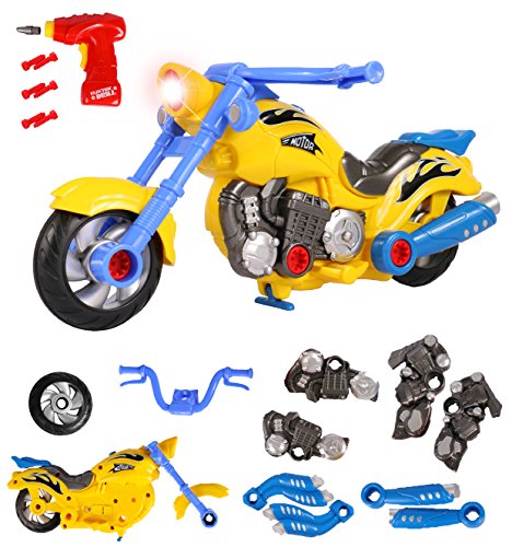 TOYTHRILL Take Apart Toy Motorcycle - Build Your Own Motor Bike, Fix Remodel, Ride and Play with Included Power Drill - Lights and Sounds - More Than 20 Pieces