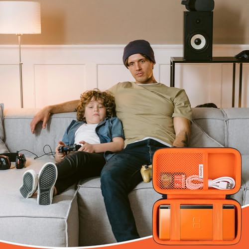 Image of Supmay Hard Carrying Case Compatible with Nintendo DS Lite NDSL, Gameboy Advance Games Storage Holder Travel Bag with Mesh Pocket for USB Charging Cable, Stylus, Earphones, Game Cartridge, Orange