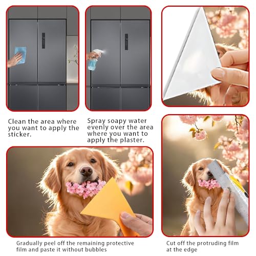 Image of Golden Retriever Refrigerator Sticker 14.57 x 32.28 Inch PVC Fridge Decal for Kitchen Cabinet Door Cupboard Pantry Door Flat Home Surface
