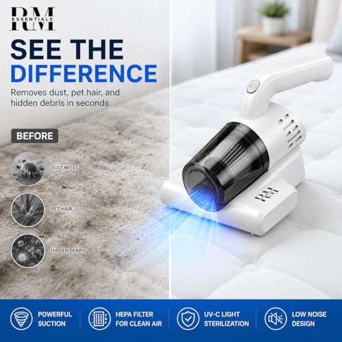 Image of Bed & Sofa Cordless Vacuum Cleaner with UV-Light Sterilization | Dust Remover | Suitable for Pillows, Bed, Mattresses, Carpet | HEPA Filter for Dust Mites, Pet Hair| Dust Controller