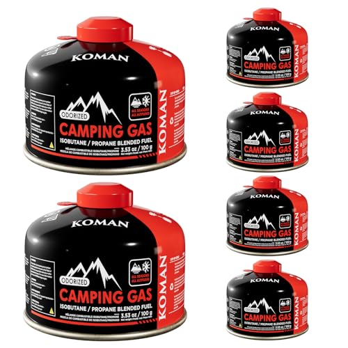 KOMAN Isobutane Fuel Canister 230 Gram Camping Stove Fuel Butane Propane Blend Camping Fuel Gas Canister Butane Backpacking Stove Fuel (Pack of 6)