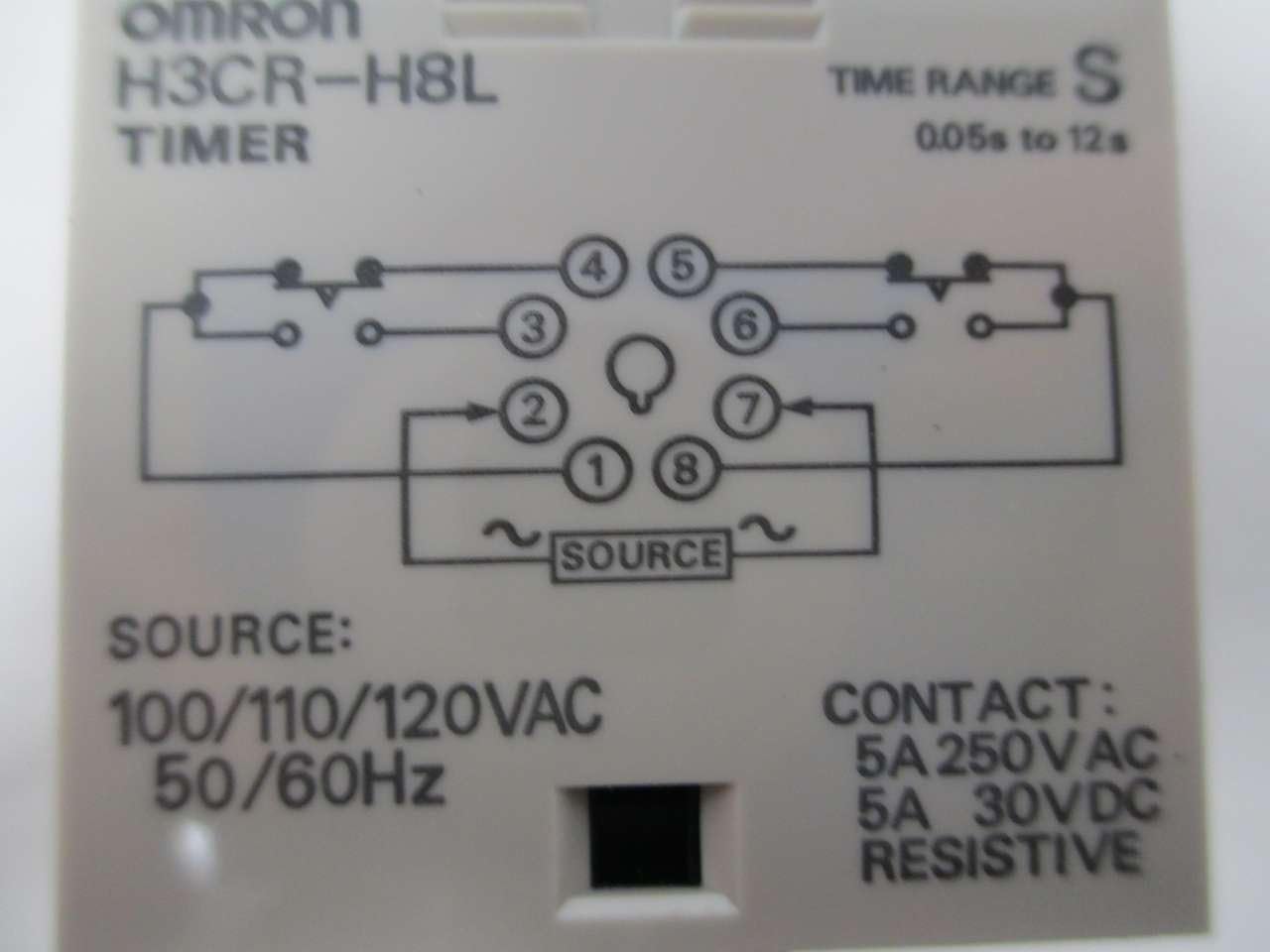 Wiring diagram for Omron H3CR-H8L Timer, showing connections for 24VDC/AC source.