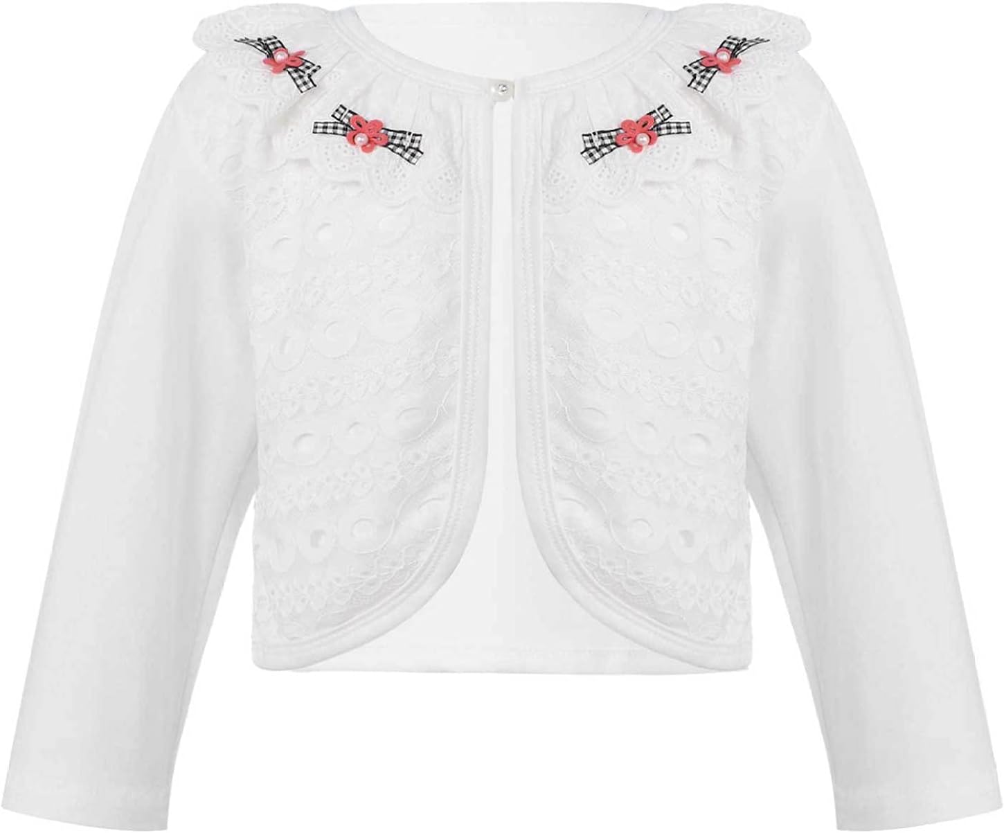 Girls Solid Color Shrugs Lace Flower One Button Closure Bolero Long Sleeve Cardigan Party Dress Cover Up