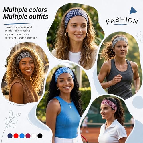 Image of DRESHOW Yoga Sports Headbands for Women Elastic Non-Slip Headbands Workout Running Hair Bands 6 Pack