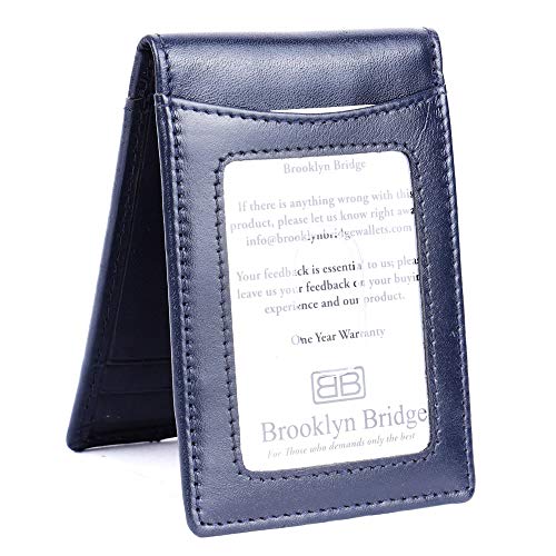 Image of Brooklyn Bridge Genuine Leather Money Clip Wallet for Men Chess VT Blue - Premium Slim RFID Protected Wallet with Cash Clip & Multiple Card Slots, Stylish Front Pocket Design, Gift for Men
