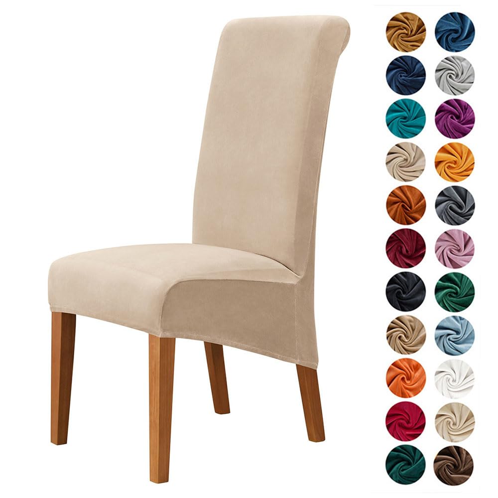 Highdi Dining Chair Covers for Wedding Banquet Party Decoration, Solid Color Velvet Stretch High Back Chair Slipcovers Washable Chair Protector Elastic Seat Covers (2 pcs,Beige)