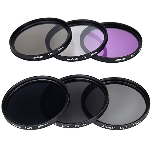 mingzhe Kit de filtro de lente 55mm UV+CPL+FLD+ND(ND2 ND4 ND8) com bolsa de transporte/tampa da lent