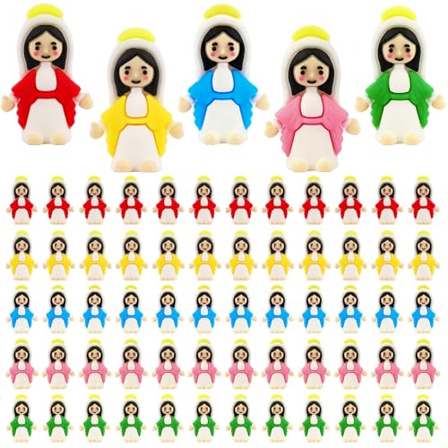 HSDJLXZ 60 Pack Little Virgin Mary Figurines Mini Virgin Mary Dolls Bulk Easter Egg Stuffers Sunday School & Baptism Party Favors Multicolor Religious Gifts