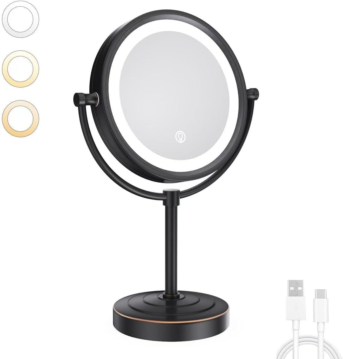 GURUN 8.5" LED Tabletop Makeup Mirror Dimmable Double Sided Bronze 10x