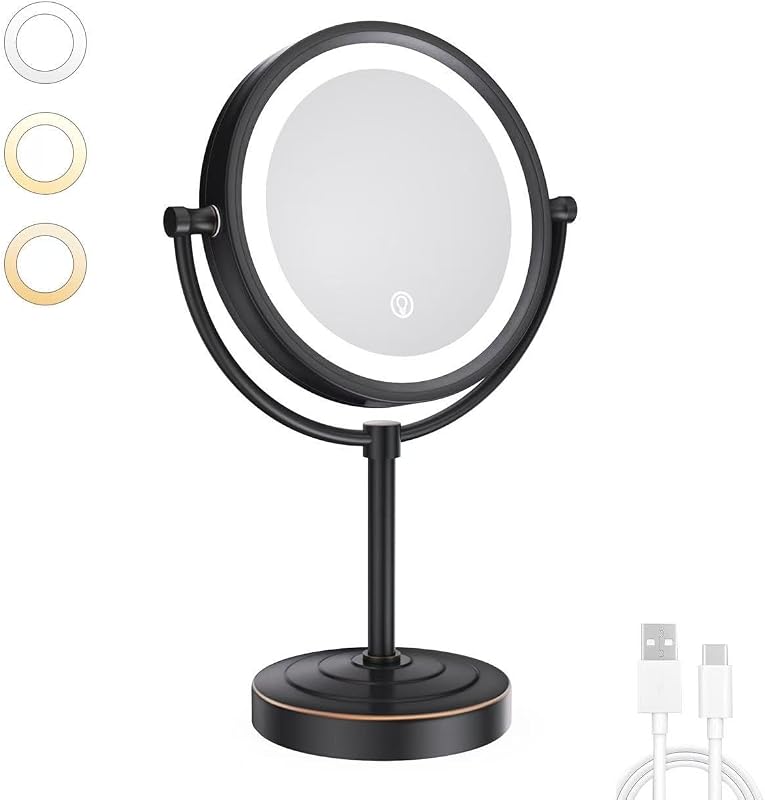 Espelho de mesa GURUN com LED, dupla face, iluminação ajustável, bronze, 10x