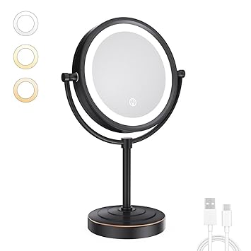 GURUN 8.5 Inch Rechargeable Tabletop LED Lighted Makeup Mirror with 10x Magnification 4500mAh Battery Double Sided Vanity Mirror Oil-Rubbed Bronze for Women Mom (8.5in,10x)