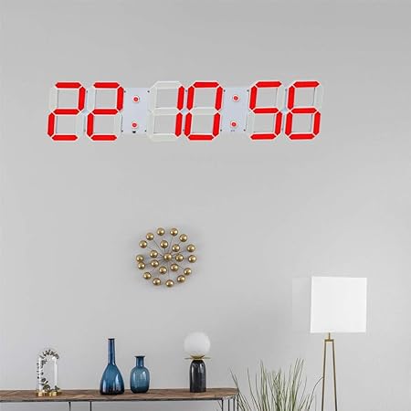 Amazon Co Jp 3d Ledデジタルウォールクロック 6桁大型デジタル Ledウォールクロックは オフィスホームホテルビッグルーム用の常夜灯電子時計をくり抜きます 赤 ホーム キッチン