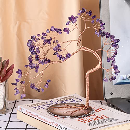 Nupuyai Irregular Amethyst Crystal Tree with Agate Slice Base, Money Tree Figurines Fengshui Crystals Ornament for Home Office Decor - Image 3