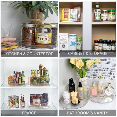 Image of NOSTALGIQ Set Lazy Susan - Lazy Susan Organizer 2-Pack - Rotating Cabinet & Spice Rack, Clear