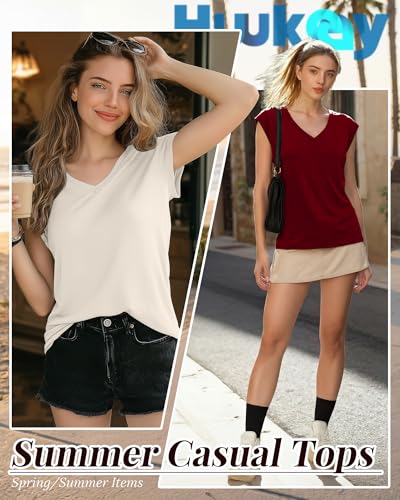 Image of Huukeay 3 Pack Women's V Neck Cap Sleeve T Shirts