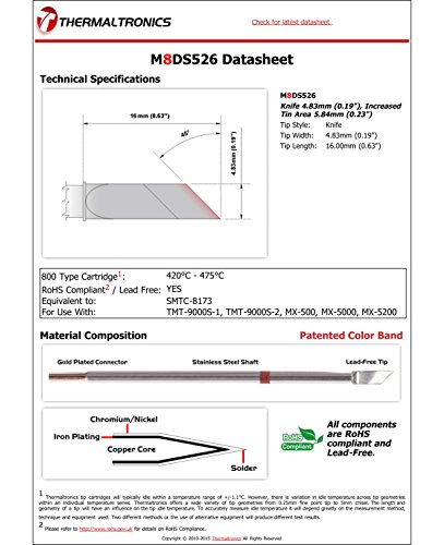 Image of Thermaltronics M8DS526 Knife 4.83mm (0.19in), Increased Tin Area 5.84mm (0.23in) interchangeable for Metcal SMTC-8173
