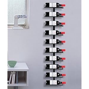 Yaheetech Wijnrek, flessenhouder, flessenrek, opbergrek voor aan de muur, van metaal, 10 flessen, zwart