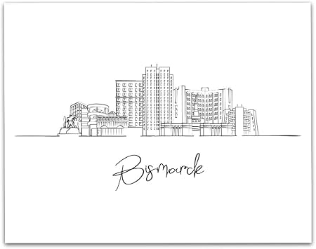 TJ Originals Bismarck Skyline Living Room Wall Decor, Black & White Wall Art, US Line Art Pictures for Living Room, Bedroom Wall Decor Above Bed, Dining Room Art, Pictures Wall Print 11x14 in