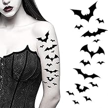 Bat Halloween Temporary Tattoos - Paper Transfer Stickers - Black Flying Vampire Vampiress Bats - Women, Men, Adults, Kids - Body Art, Makeup, Cosplay, Festivals, Parties