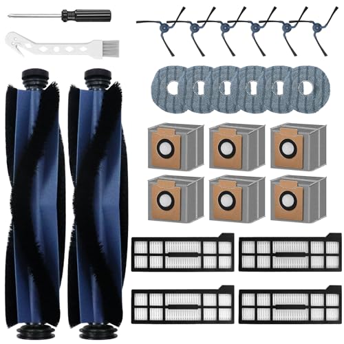 Ancolin 26 Pack Replacement Parts Kit for Eufy X10 Pro Omni Robot Vacuum Accessories, 2 Main Roller Brush 4 Hepa Filters 6 Dust Bags 6 Side Brushes 6 Mop Pads 1 Screwdriver 1 Clean Tool