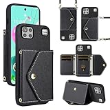 Dibosom Minimalist Wallet Case for LG K92 5G with Shoulder Strap,Thin Slim Flip Purse,PU Leather Credit Card Holder Stand Accessories Cell Phone Cover for LGK925G K 92 92K LMK920AM Q92 G5 Men Black