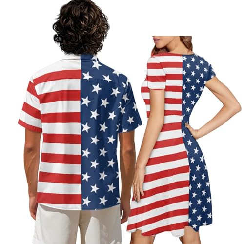 Image of AFPANQZ Couple Matching Outfit Casual Men's Button Down Shirt or Short Sleeve Summer Sundresses Dresses for Women 2026