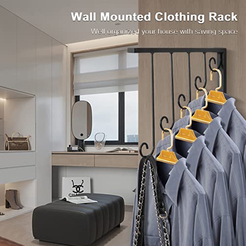 Livabber Clothing Rack Wall Mounted, Heavy Duty Metal Garment Rack For Hanging Clothes With 5 Hanging Rings, Rustic Wall Clothes Organizer For Bedroom Retail, 3 Pack (Black) #TOP4