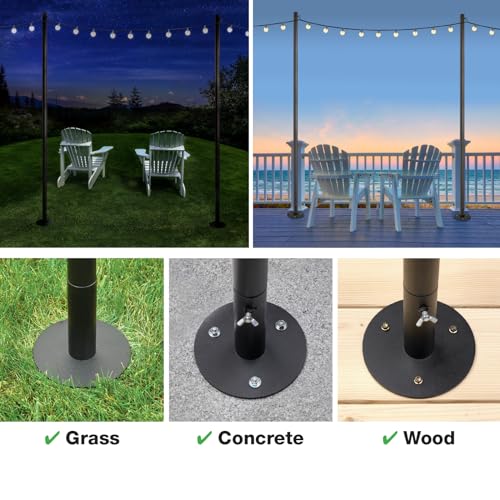 EXCELLO GLOBAL PRODUCTS Bistro String Light Poles - 2 Pack - Extends to 10 Feet - Universal Mounting Options Included with 50 ft. of G40 LED Lights (50 Lights) by EXCELLO GLOBAL PRODUCTS - Image 2