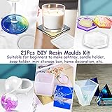 OSELEE Resin Moulds Silicone, 21Pcs DIY Epoxy Resin Moulds Kit, Resin Kits for Beginners Making Jewelry/Candle/Soap, Include Coaster, Cube, Pyramid, Spherical, Pendant Mold, etc - Image 5