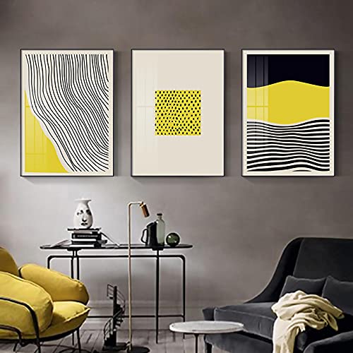 Tirages d'art scandinave jaune lot de 3 toiles géométriques sans cadre