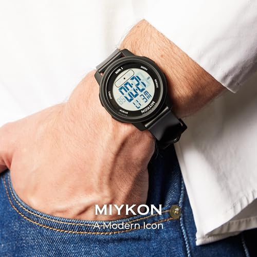 Image of Miykon Ultra-Thin Digital Watch for Men - Minimalist Waterproof Sports Watch with Large Easy to Read Display - Shockproof Resin, Super Illuminator, Stopwatch & Timer, Alarm, Dual Time, 24hr Military Time