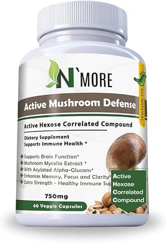 N' MORE Six Active Mushroom Defense Suplemento Dietético Apoya la Salud Inmune 60 Cápsulas Vegetales 750 mg