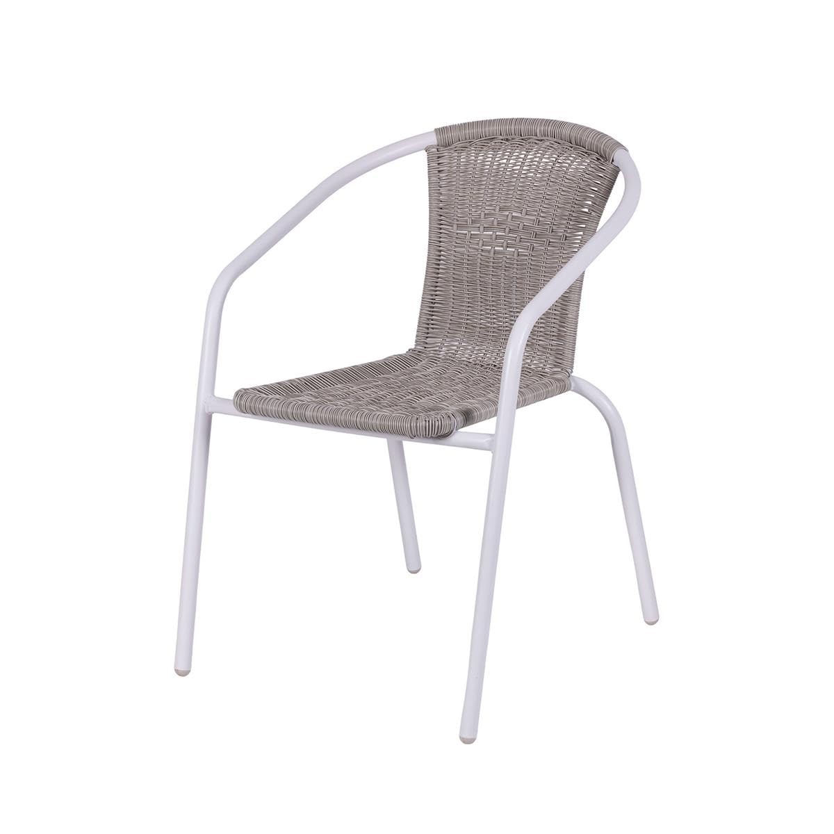 Chaise d'extérieur tressée haut de gamme Esté en acier blanc et accoudoirs confort