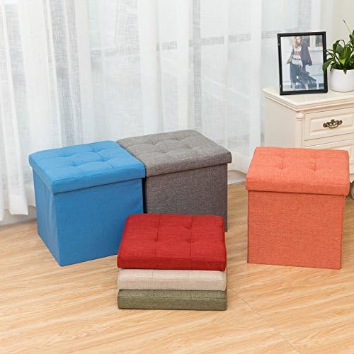 NISUNS OT02 Folding Storage Ottoman Cube Foot Rest Stool Seat.15"x15"x15" (Linen Red)
