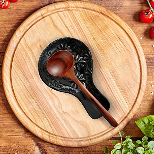 Cooking Spoon Rests for Stove Top, Ceramic Spoon Rest for Kitchen Counter, Ceramic Spatula Rest, and Tableware Rest, Utensil Rest for Stove Top，Large Coffee Tea Spoon Rests，Kitchen Accessories，Black - Thumbnail 6