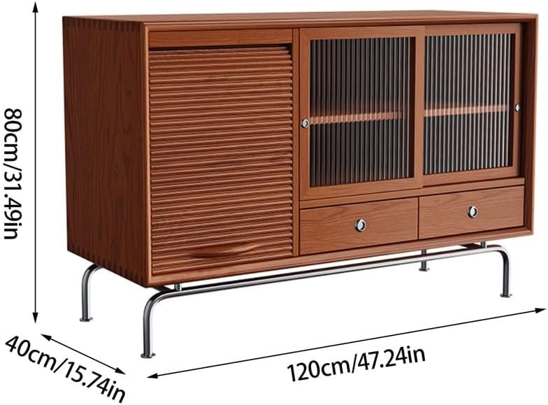 Sideboard Cabinet Solid Wood Roller Shutter Door Sideboard Living Room Storage Cabinet Modern Storage Buffet Cabinet Restaurant Cabinet Sideboard Cabinet with Drawers(B)
