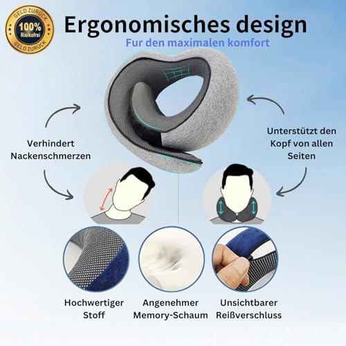 Dreamjoys Reisekissen Flugzeug, Nackenkissen Reise, Travel Pillow, Kissen Flugzeug, Reisekissen Memory Foam, Ideal Für Reisen Mit Auto, Zug 3